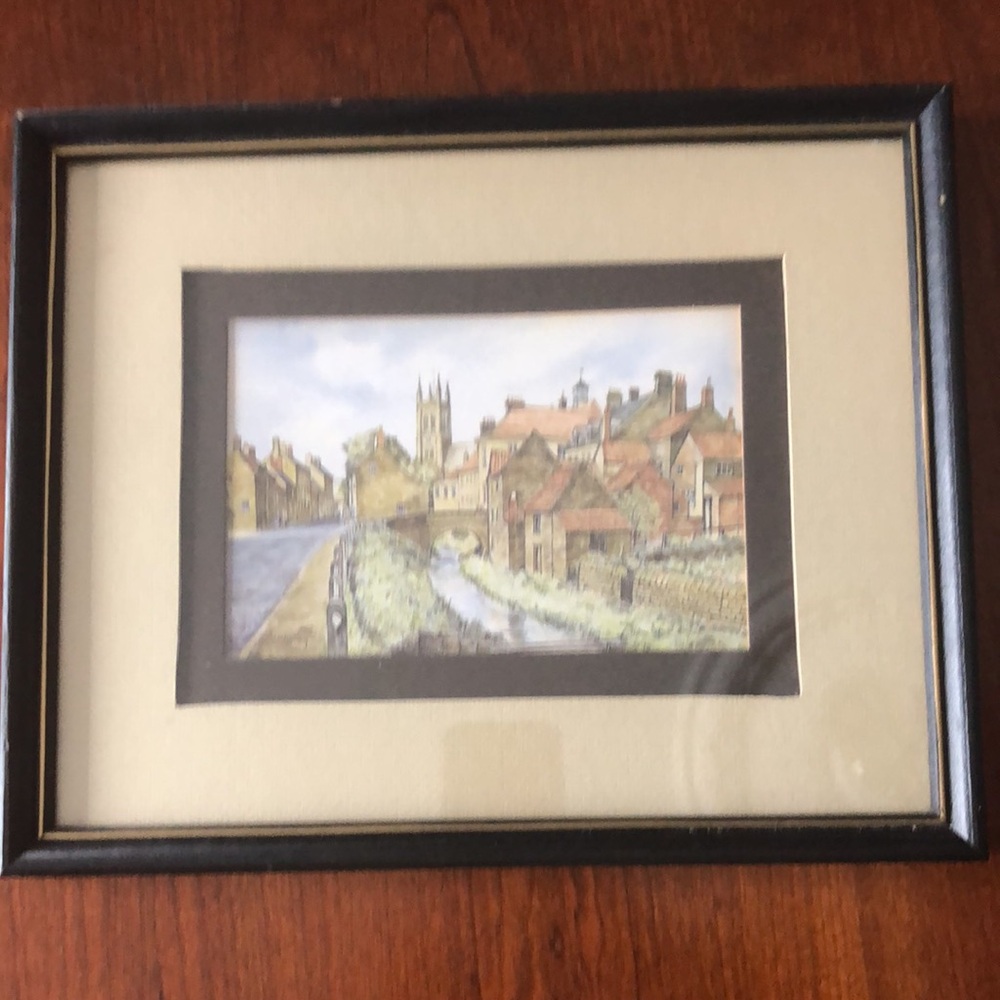 Alan Stuttle Landscape print? Framed measures 11"x9" bridge, stream, Cathedral